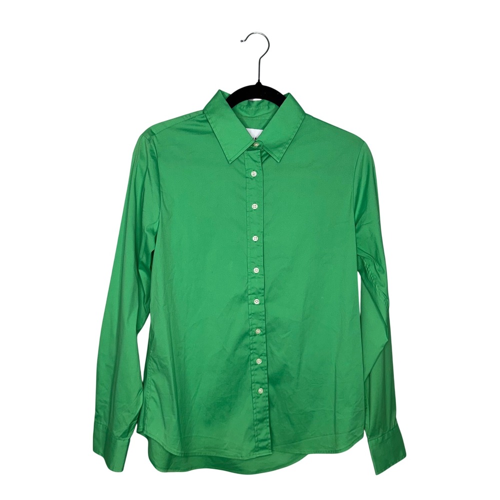 The Shirt Rochelle Behrens Button Down Women M Green Excellent Tailored Stretch
